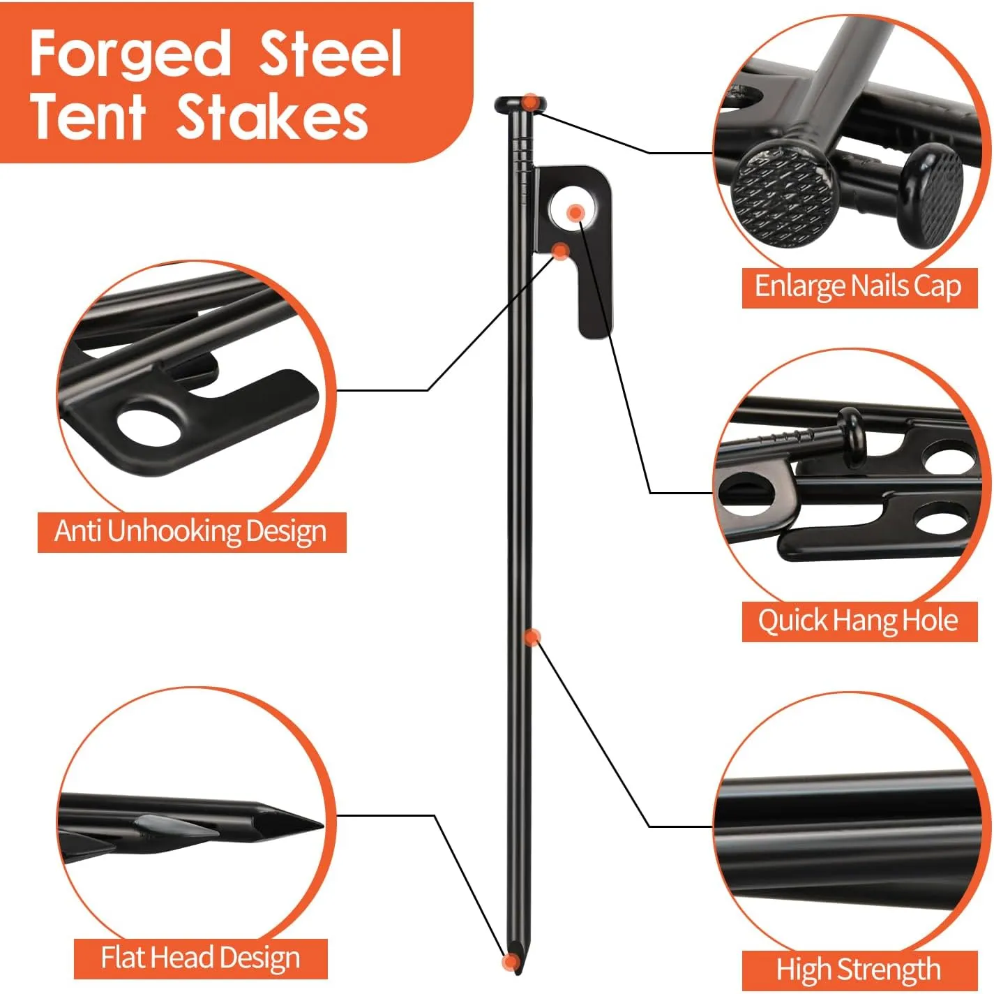 32 Pack Heavy Duty Tent Pegs, 8in Forged Steel Tent Stakes with Storage Bag