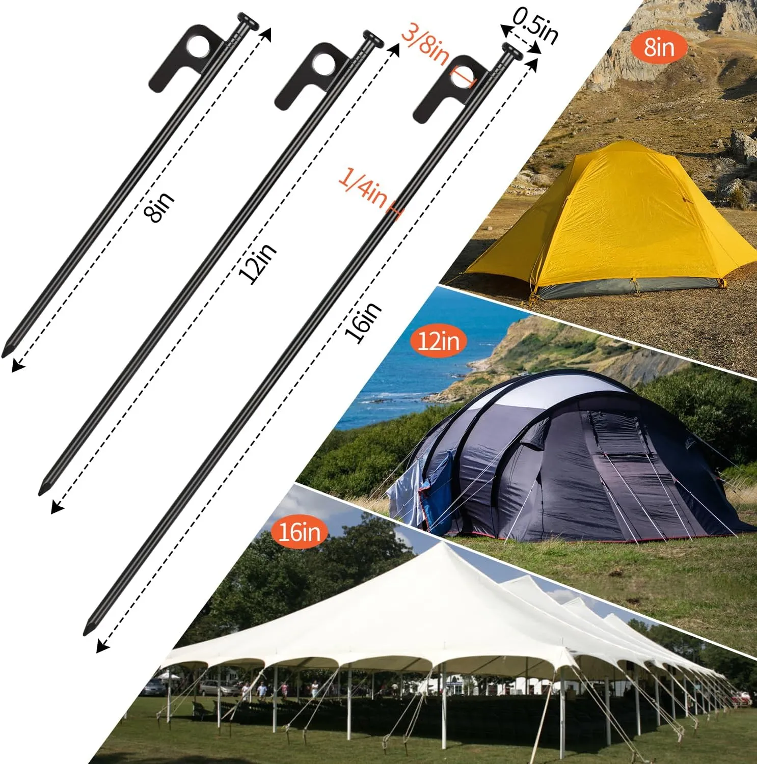 32 Pack Heavy Duty Tent Pegs, 8in Forged Steel Tent Stakes with Storage Bag