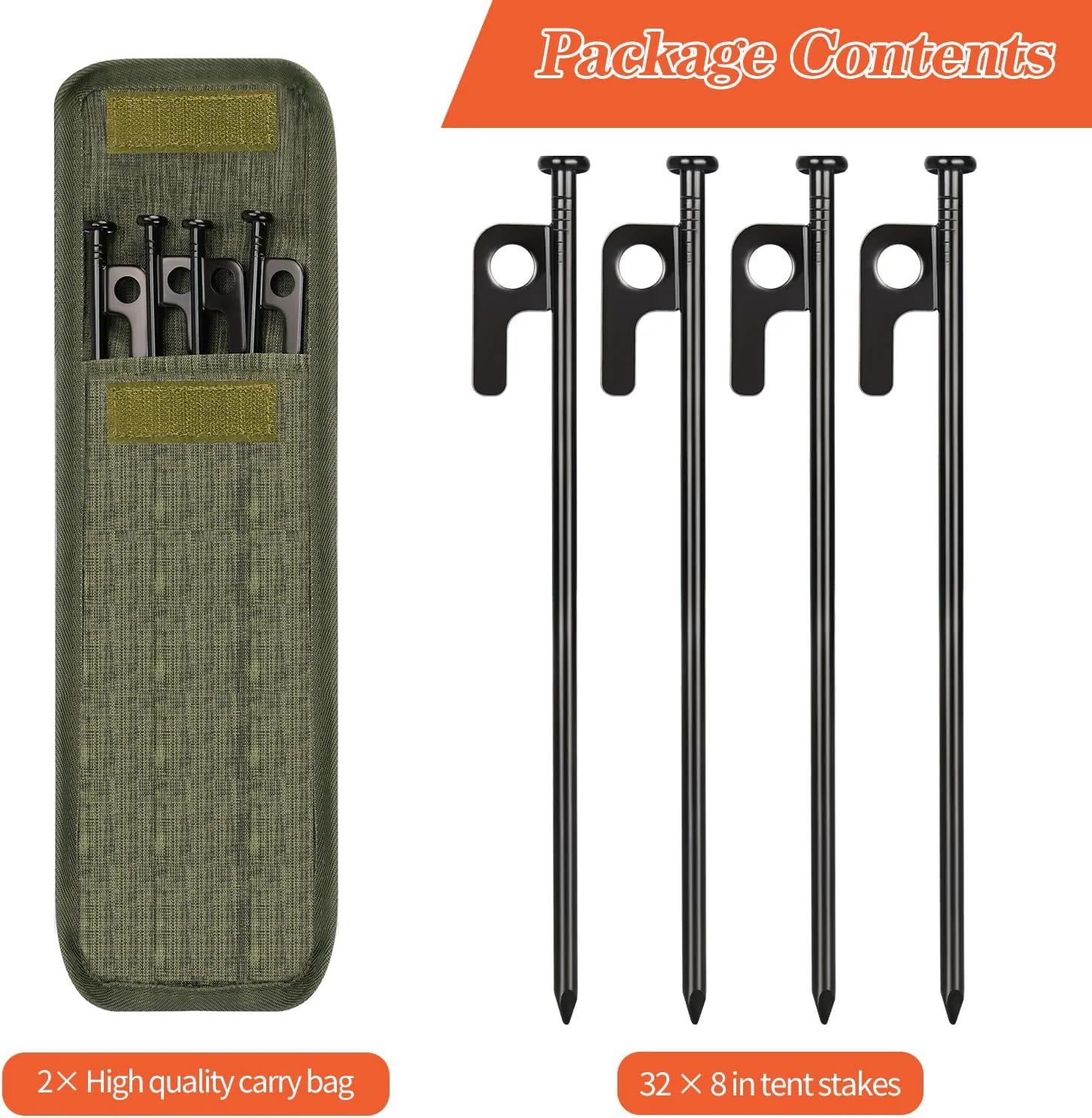 32 Pack Heavy Duty Tent Pegs, 8in Forged Steel Tent Stakes with Storage Bag