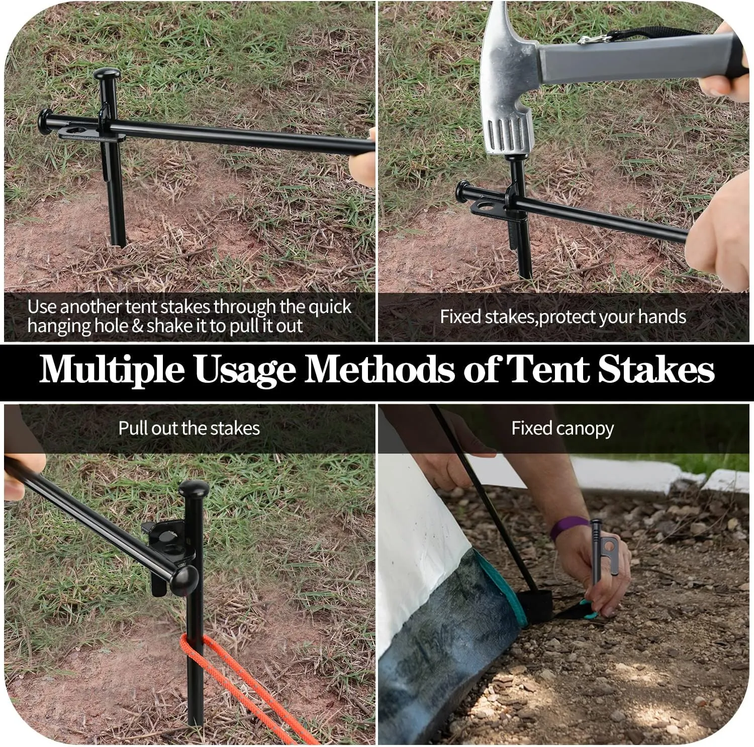 32 Pack Heavy Duty Tent Pegs, 8in Forged Steel Tent Stakes with Storage Bag