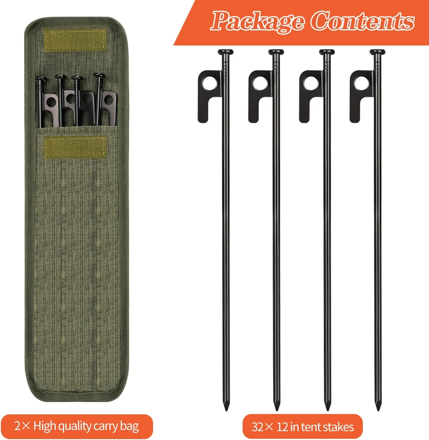 32-Piece Heavy Duty 12in Forged Steel Tent Pegs with Storage Bag - Camping Tent Stakes