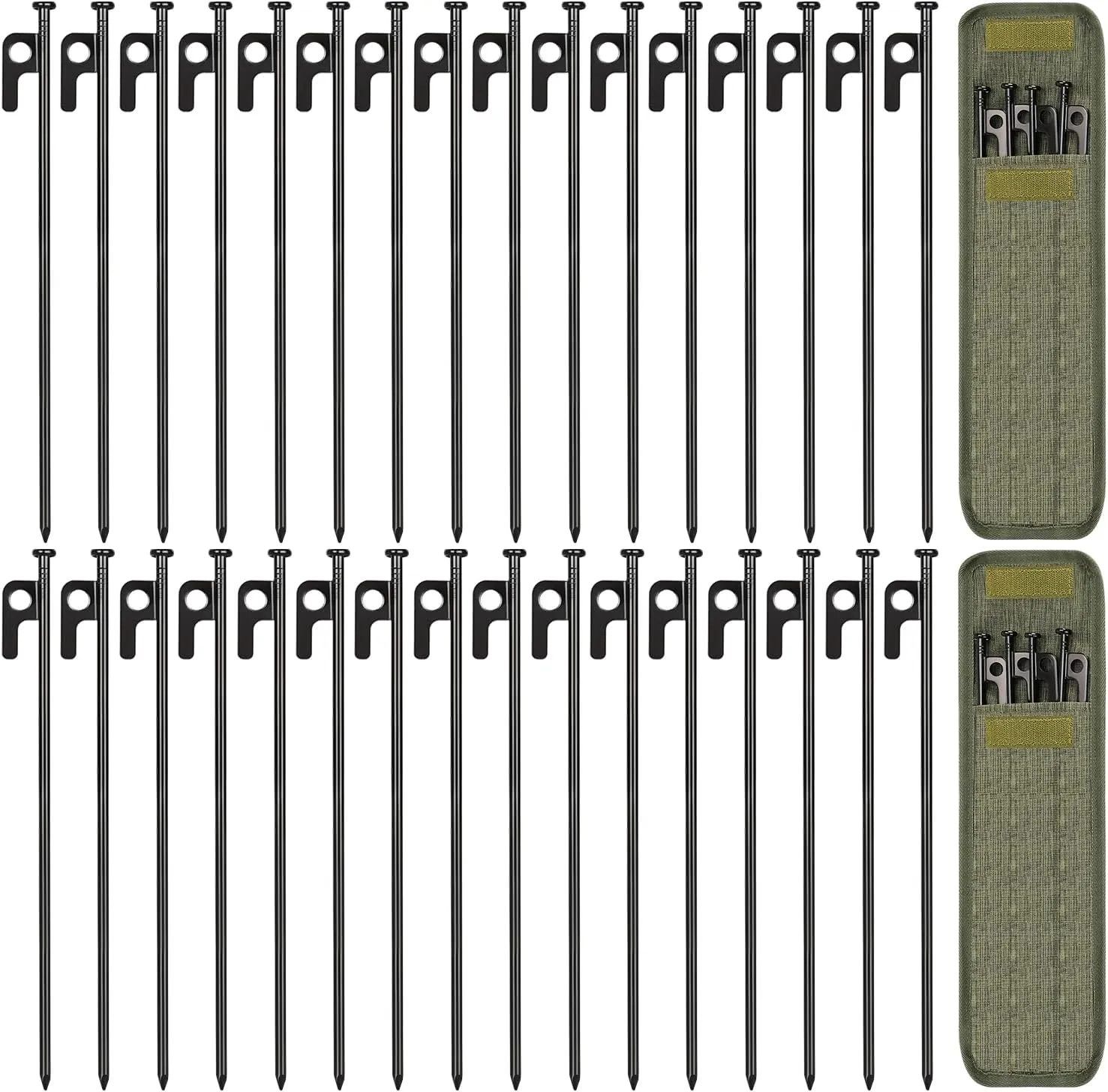 32-Piece Heavy Duty 12in Forged Steel Tent Pegs with Storage Bag - Camping Tent Stakes