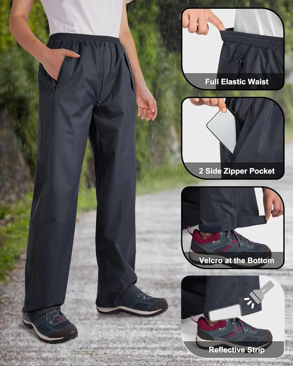 33,000ft Packable Rain Pants for Women Waterproof Pants Lightweight Rain Over Pants Outdoor Windproof Pant for Golf Hiking
