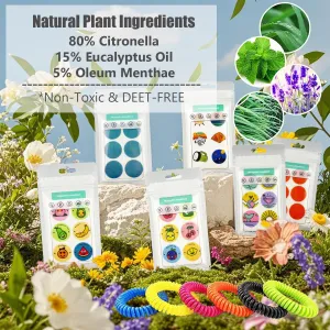360Pcs Mosquito Patches Stickers, Individually Wrapped Natural Plant Based Mosquito Stickers with 6 Pack Mosquito Repellent Bracelets for Kids Adult Outdoor Hiking, Camping, Travel