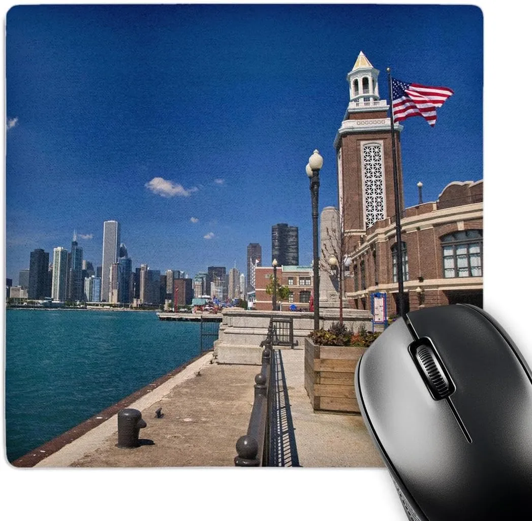 3dRose LLC 8 x 8 x 0.25 Inches Mouse Pad, Chicago Skyline from Navy Pier Illinois Joe Restuccia Iii (mp_90201_1)