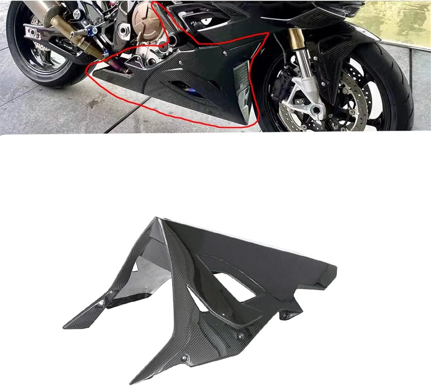 3K Full Pure Carbon Fiber Belly Pan Motorcycle Body Undertray Under Fairing Kit Compatible With BMW Compatible With S1000RR 2020  Compatible With M1000RR Akrapovic Version(Forged Carbon Weave)