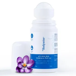 4% Aha Bha Underarm Roll On 50ml | 2% Lactic Acid, 1% Mandelic Acid, 1% Salicylic Acid | Controls Odour & Reduces Pigmentation | 0% Alcohol & 0% Aluminium | Flora Fragrance