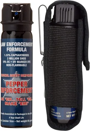 4 oz. Foam Pepper Spray with Tactical Metal Belt Clip Holster for Self Defense - Maximum Strength 10% OC Police Grade Formula, Safety Flip Top for Quick and Accurate Aim, Personal Safety Protection