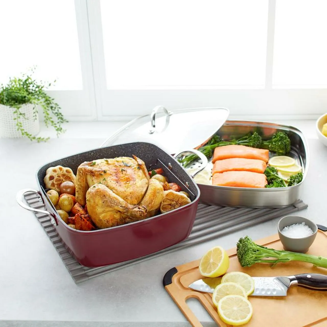 4-Piece: Curtis Stone Dura-Pan Chef Square Saute Set (Refurbished)