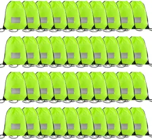 40 Pcs Drawstring Bags,Bulk Draw String Backpack, DIY Gym Sports Cinch Bag Sackpack for Women Men, Fluorescent Green
