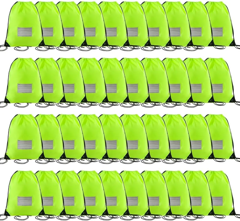 40 Pcs Drawstring Bags,Bulk Draw String Backpack, DIY Gym Sports Cinch Bag Sackpack for Women Men, Fluorescent Green