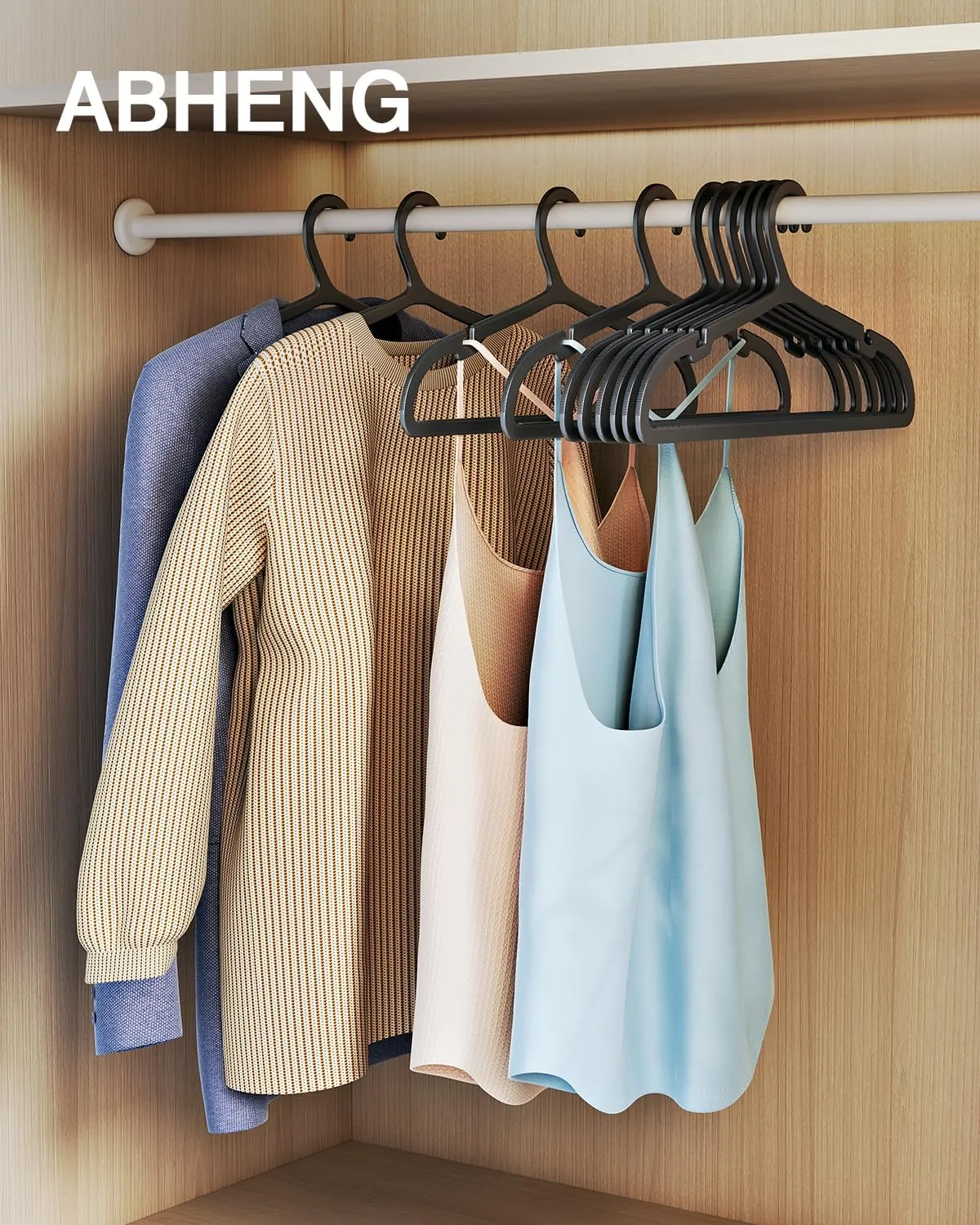 50 Pack Clothes Hangers, Non Slip Plastic Coat Hangers, Space Saving Hangers, Heavy Duty, Hanging Dry Wet Clothes,16.4" x 8.3", Black, UAPY0550B