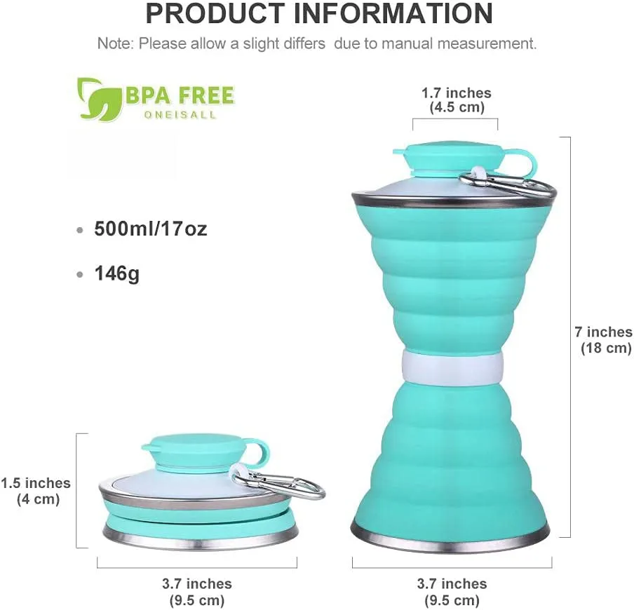 500ML Silicone Water Bottle Cup Leak Proof Portable Travel