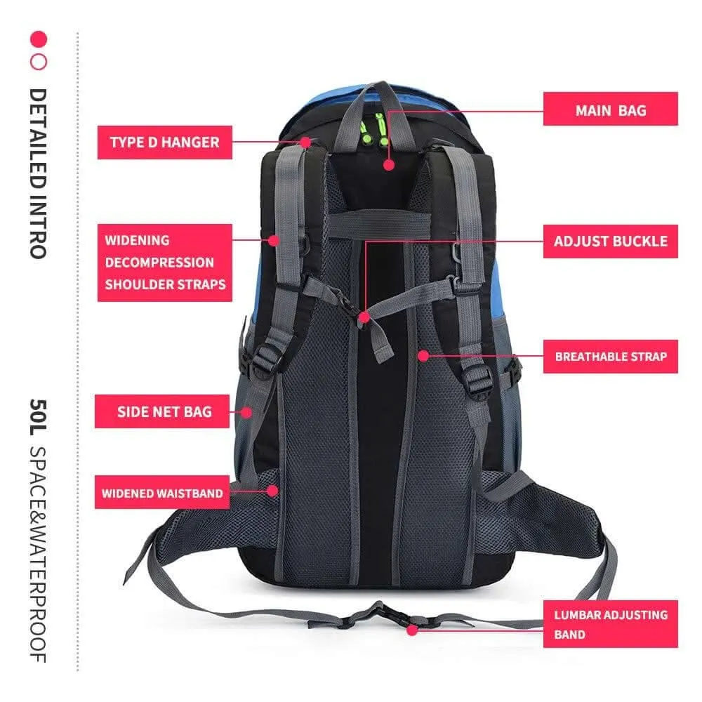 50L Lightweight Water Resistant Hiking Backpack,Outdoor Sport Daypack Travel Bag