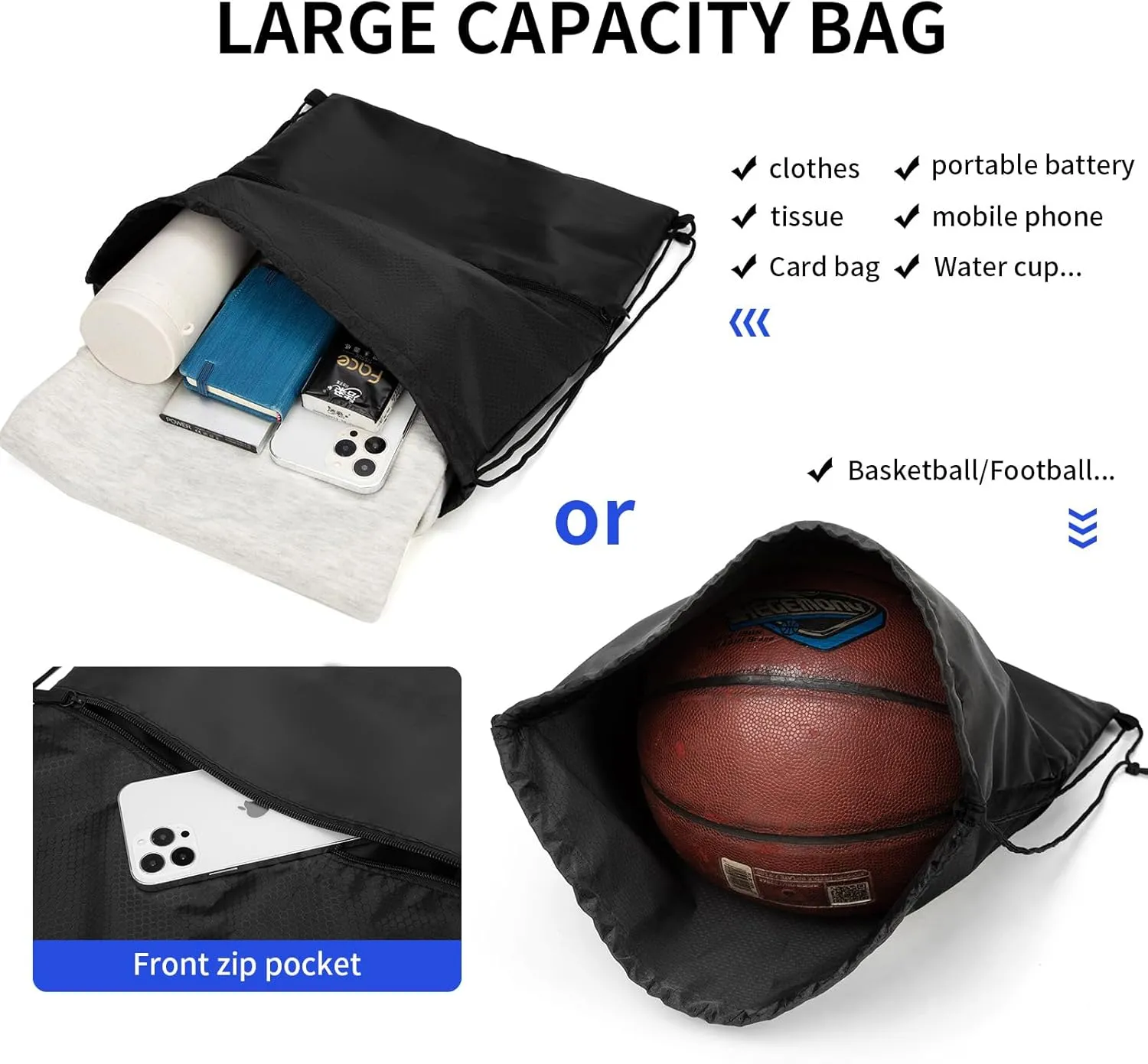 5Pcs Drawstring Backpack String Bag: Gym Drawstring Bag for Men Bulk