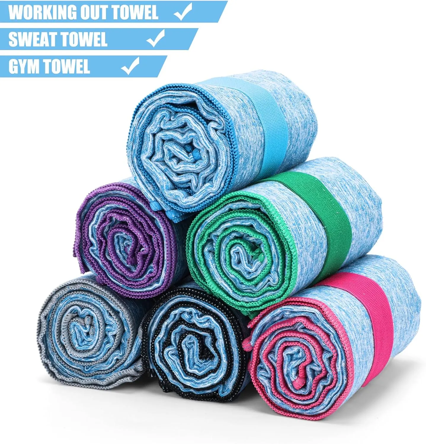 6 Pack Sweat Towels for Men Women Working Out Lightweight Quick-Dry Microfiber Gym Towel for Running Fitness Yoga Tennis Riding Hiking Exercise Fishing(6 Pack(Blue))