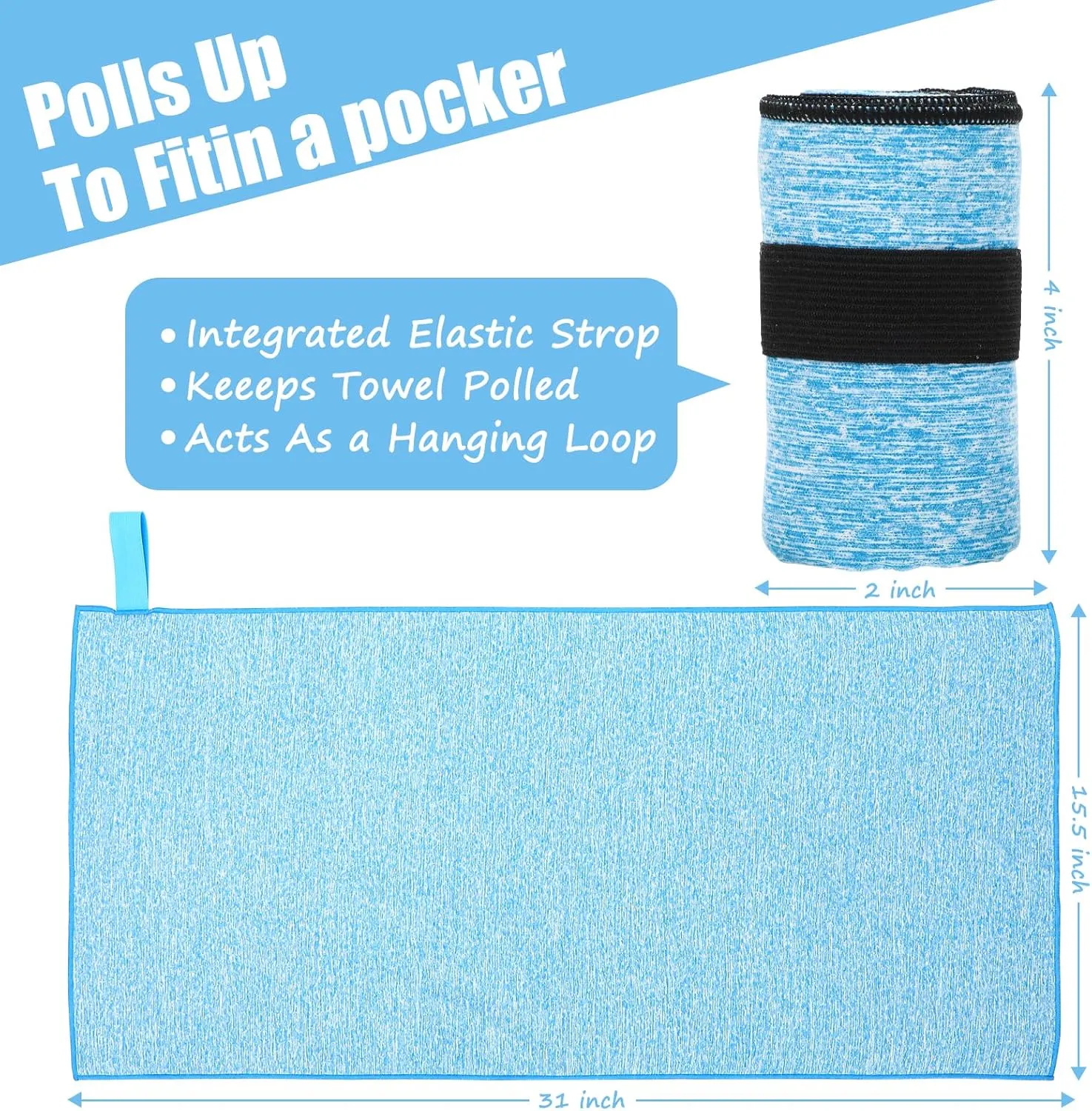 6 Pack Sweat Towels for Men Women Working Out Lightweight Quick-Dry Microfiber Gym Towel for Running Fitness Yoga Tennis Riding Hiking Exercise Fishing(6 Pack(Blue))