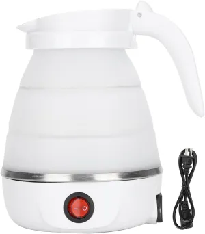 600ml Travel Foldable Electric Kettle, Electric Kettle Food Grade Silicone Small Electric Kettle Boiling Wate（400W US Plug 110V)(White)