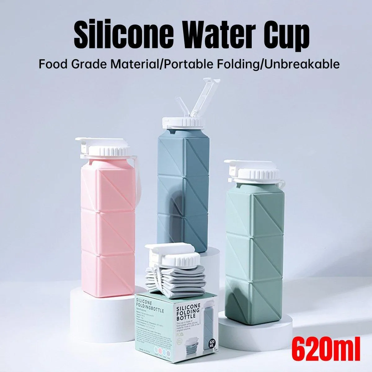 620ml Silicone Folding Water Bottle Food Grade Outdoor Sports Kettle High Temp