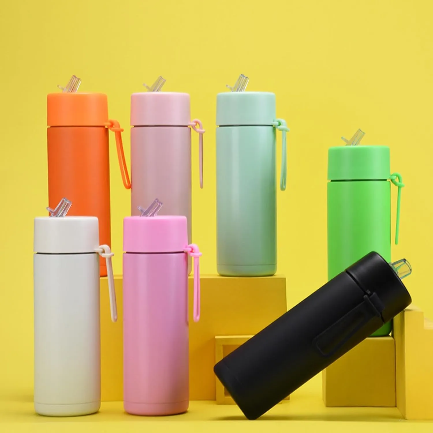 650ml/22oz Portable Silicone Handle Sports Kettle American Large Mouth Stainless Steel Insulated Cup-black
