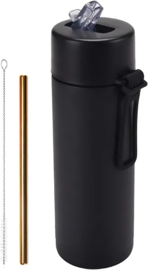 650ml/22oz Portable Silicone Handle Sports Kettle American Large Mouth Stainless Steel Insulated Cup-black