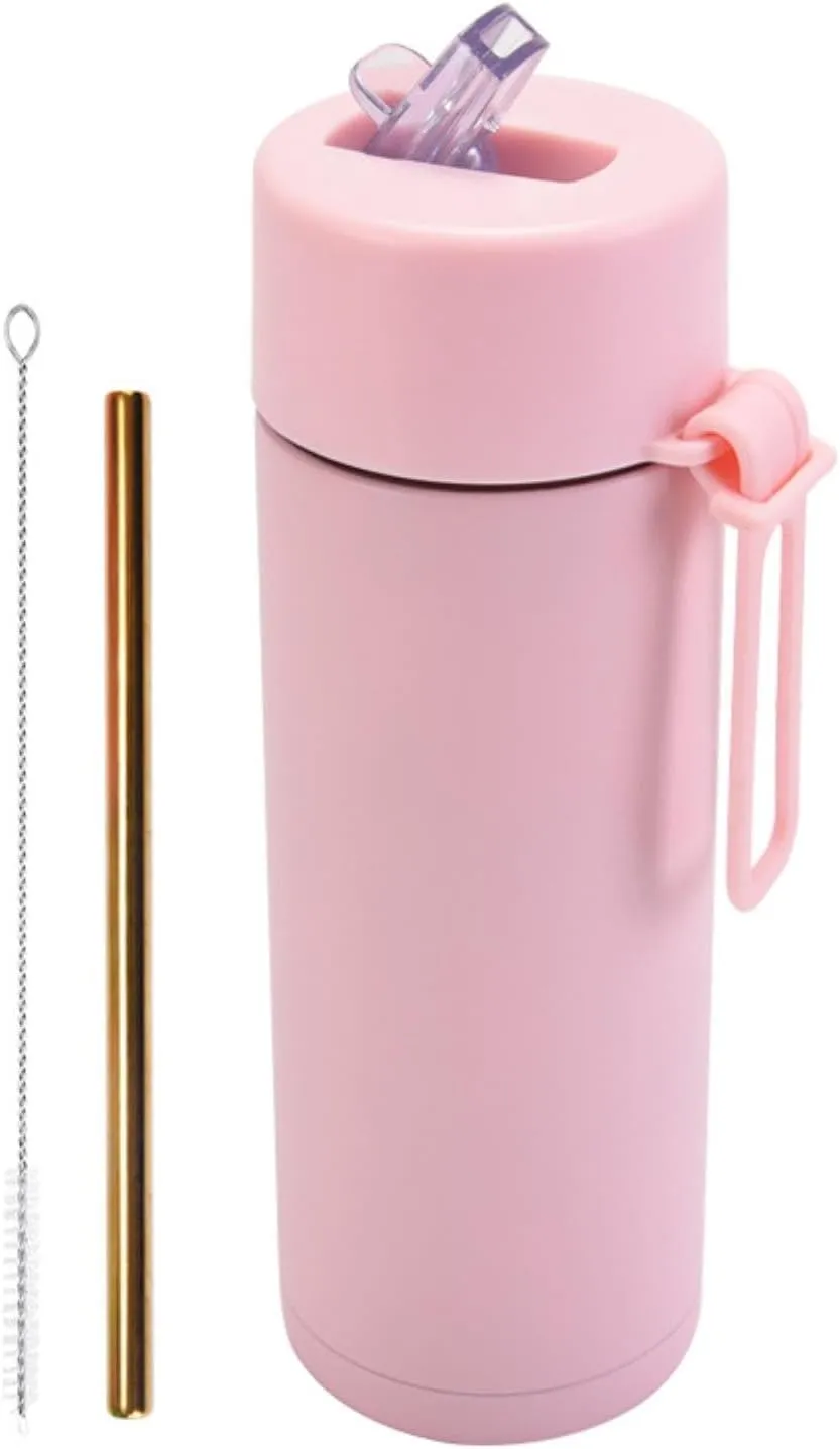 650ml/22oz Portable Silicone Handle Sports Kettle American Large Mouth Stainless Steel Insulated Cup-Light pink