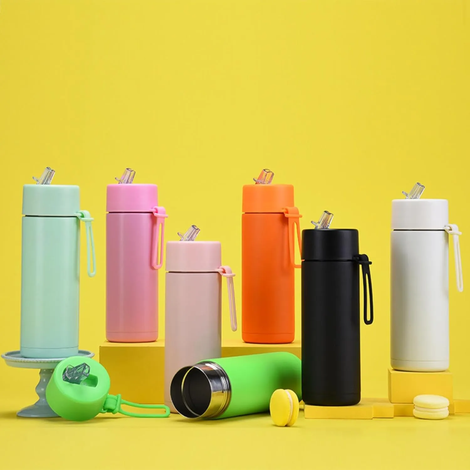 650ml/22oz Portable Silicone Handle Sports Kettle American Large Mouth Stainless Steel Insulated Cup-Light pink