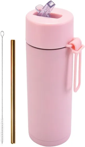 650ml/22oz Portable Silicone Handle Sports Kettle American Large Mouth Stainless Steel Insulated Cup-Light pink