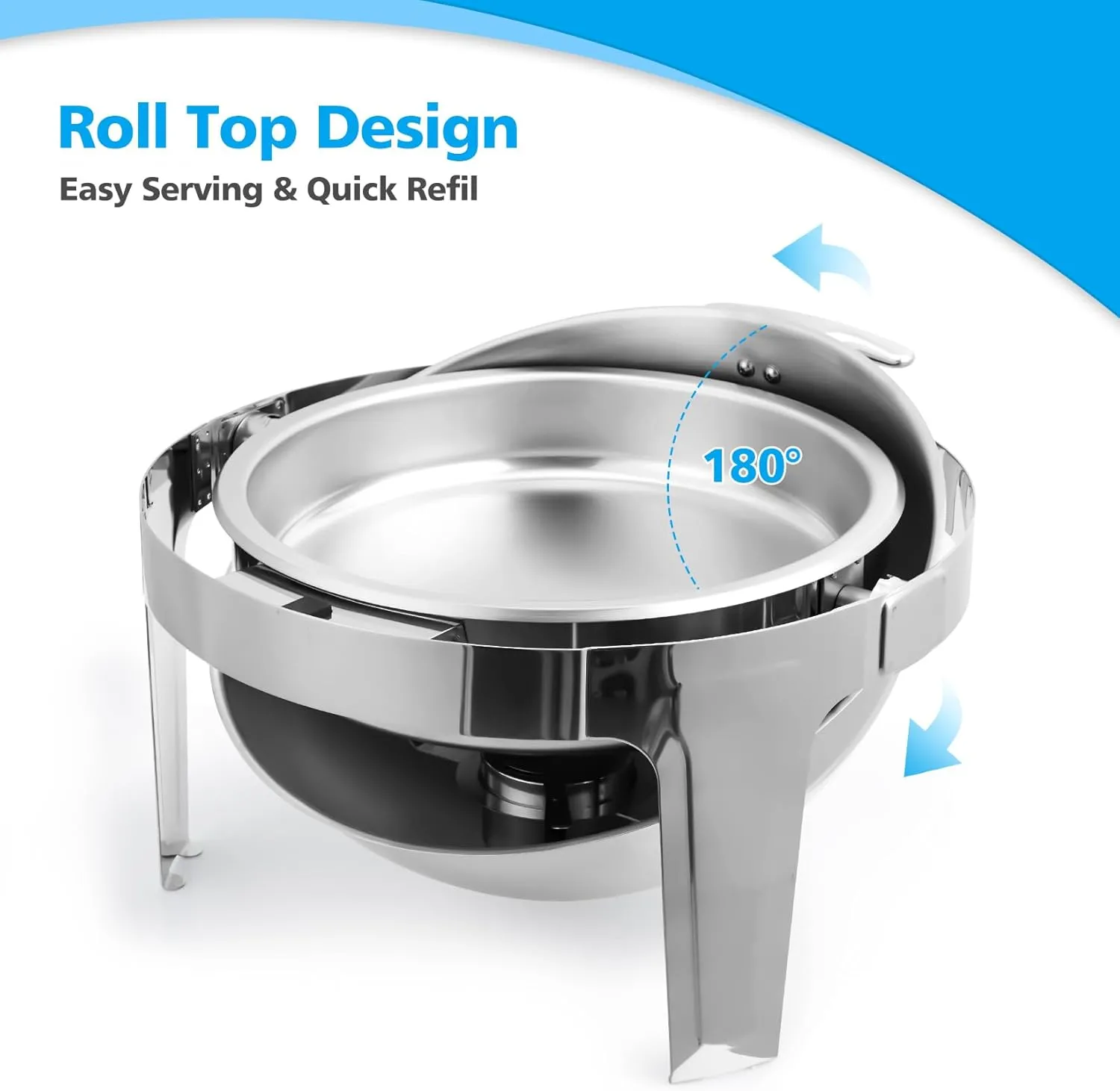 6.8 Qt Round Chafing Dish Buffet Set, Stainless Steel Roll Top Chafing Dishes with Fuel Holder, Water Pan, Chafers and Buffet Warmer Set for Catering, Party, Banquet