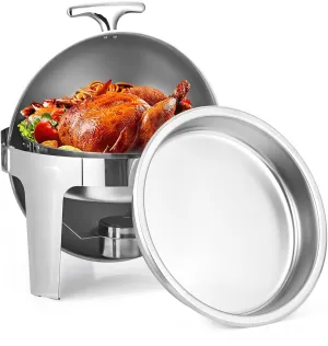 6.8 Qt Round Chafing Dish Buffet Set, Stainless Steel Roll Top Chafing Dishes with Fuel Holder, Water Pan, Chafers and Buffet Warmer Set for Catering, Party, Banquet