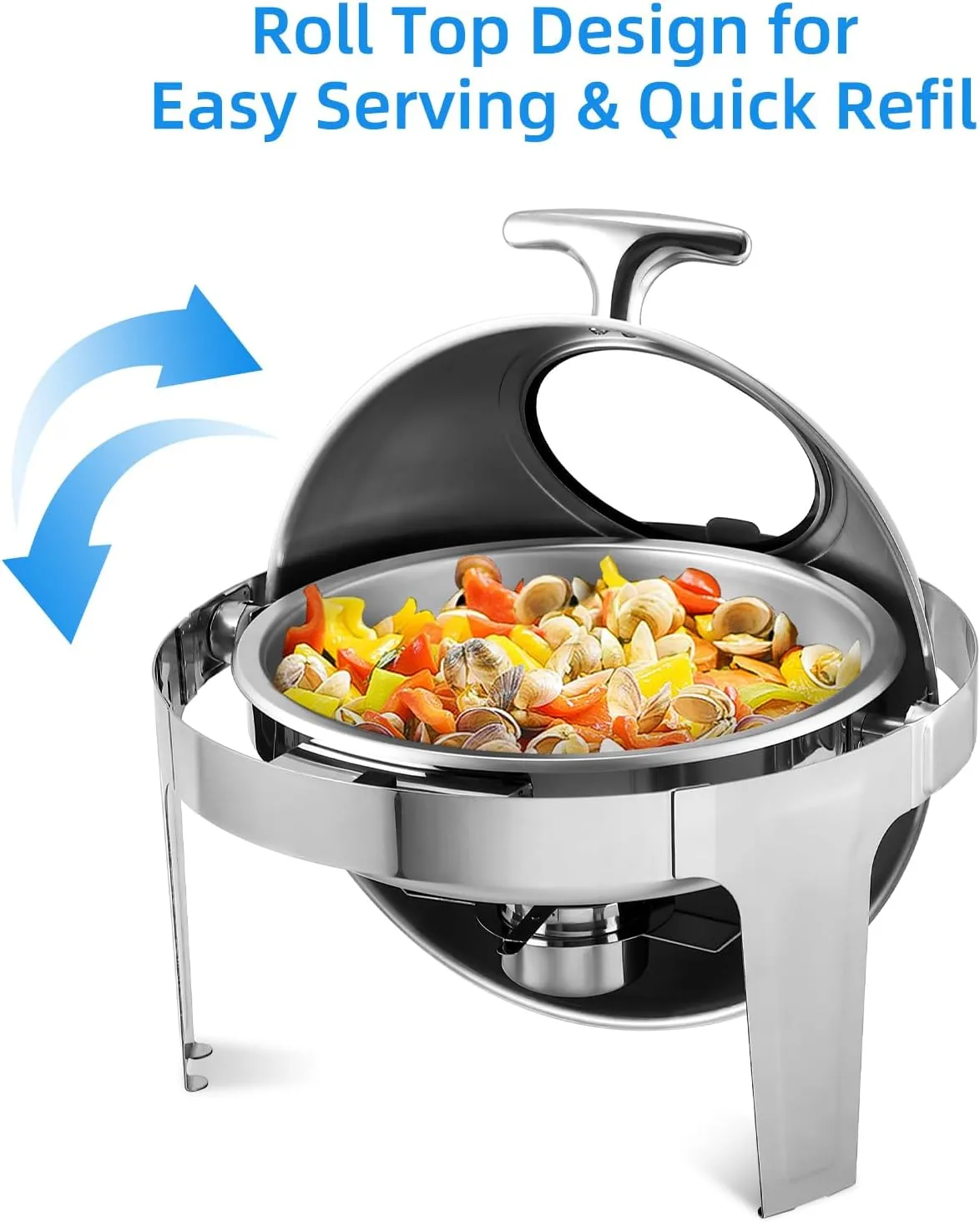 6.8 Qt Round Chafing Dish Buffet Set, Stainless Steel Roll Top Chafing Dishes with Visible Window & Fuel Holder, Water Pan, Chafers and Buffet Warmer Set for Catering, Party, Banquet