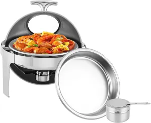 6.8 Qt Round Chafing Dish Buffet Set, Stainless Steel Roll Top Chafing Dishes with Visible Window & Fuel Holder, Water Pan, Chafers and Buffet Warmer Set for Catering, Party, Banquet