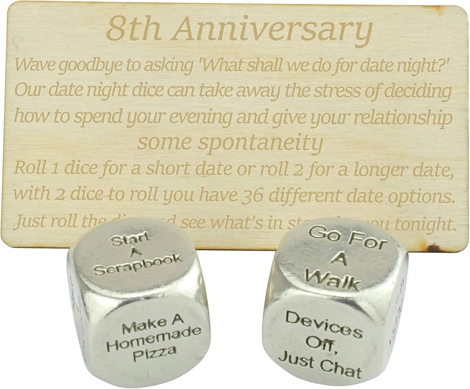 8 Year Anniversary Metal Date Night Dice - Create a Unique 8th Anniversary Date Night