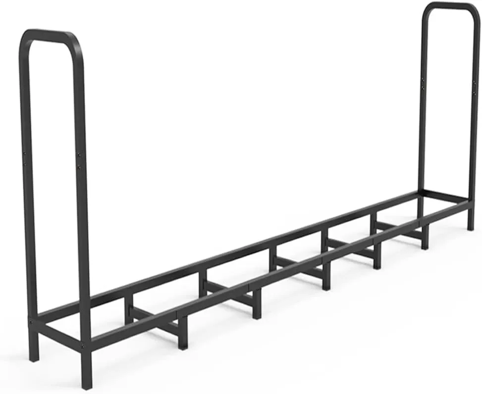 8ft Firewood Rack Holder, Adjustable Heavy Duty Fire Log Stacker Stand for Fireplace, Outdoor Indoor Metal Wood Pile Storage Organizer, Patio Logs Stand tool, Black
