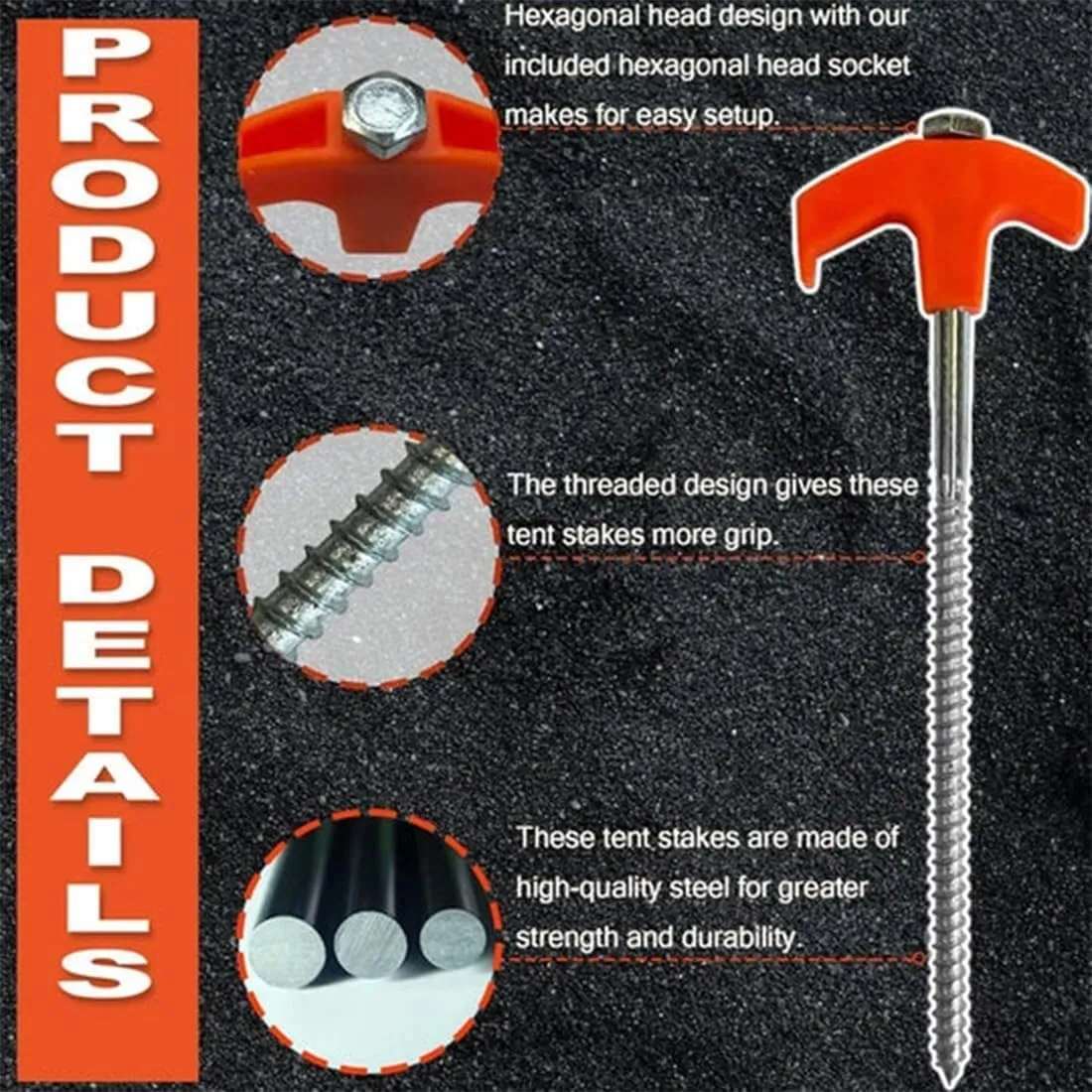 8" Screw in Tent Stakes - Ground Anchors Screw in, Tent Pegs Camping Stakes, Metal Threaded Tent Spikes, Hex Pegs Drillable Tent Stakes, Screw in Tent Stakes Heavy Duty (Color : Without Bag, Size :