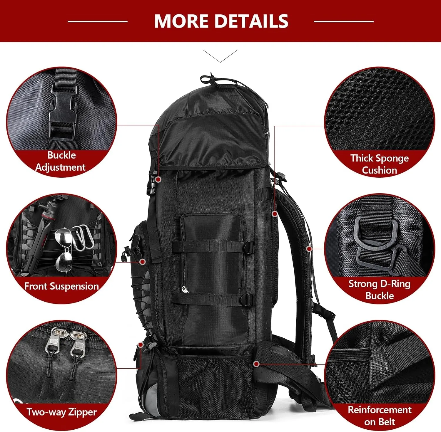 90L Hiking Backpack, Waterproof Camping Bag with Rain Cover, Lightweight Backpacking Back Pack