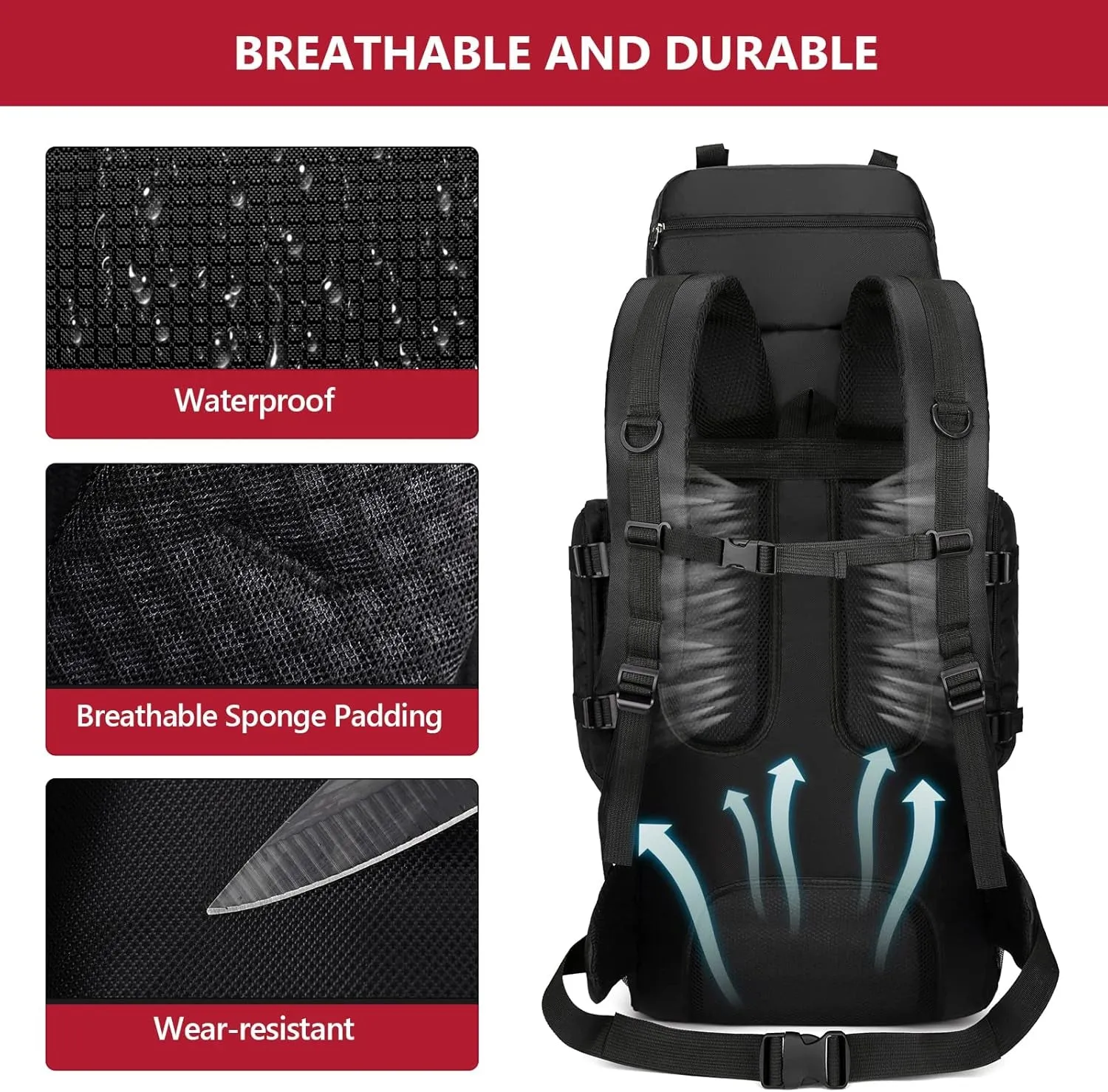 90L Hiking Backpack, Waterproof Camping Bag with Rain Cover, Lightweight Backpacking Back Pack