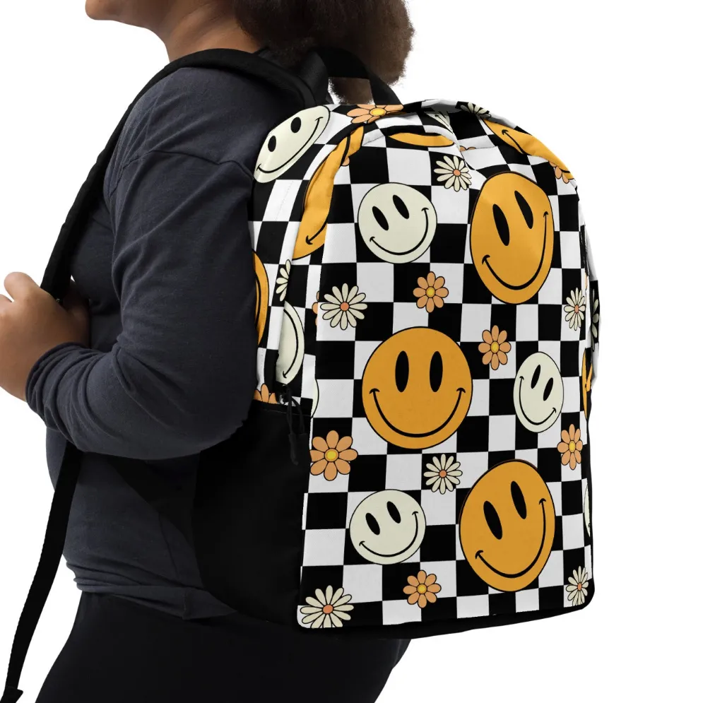 90s Happy Face Checkered Minimalist Backpack
