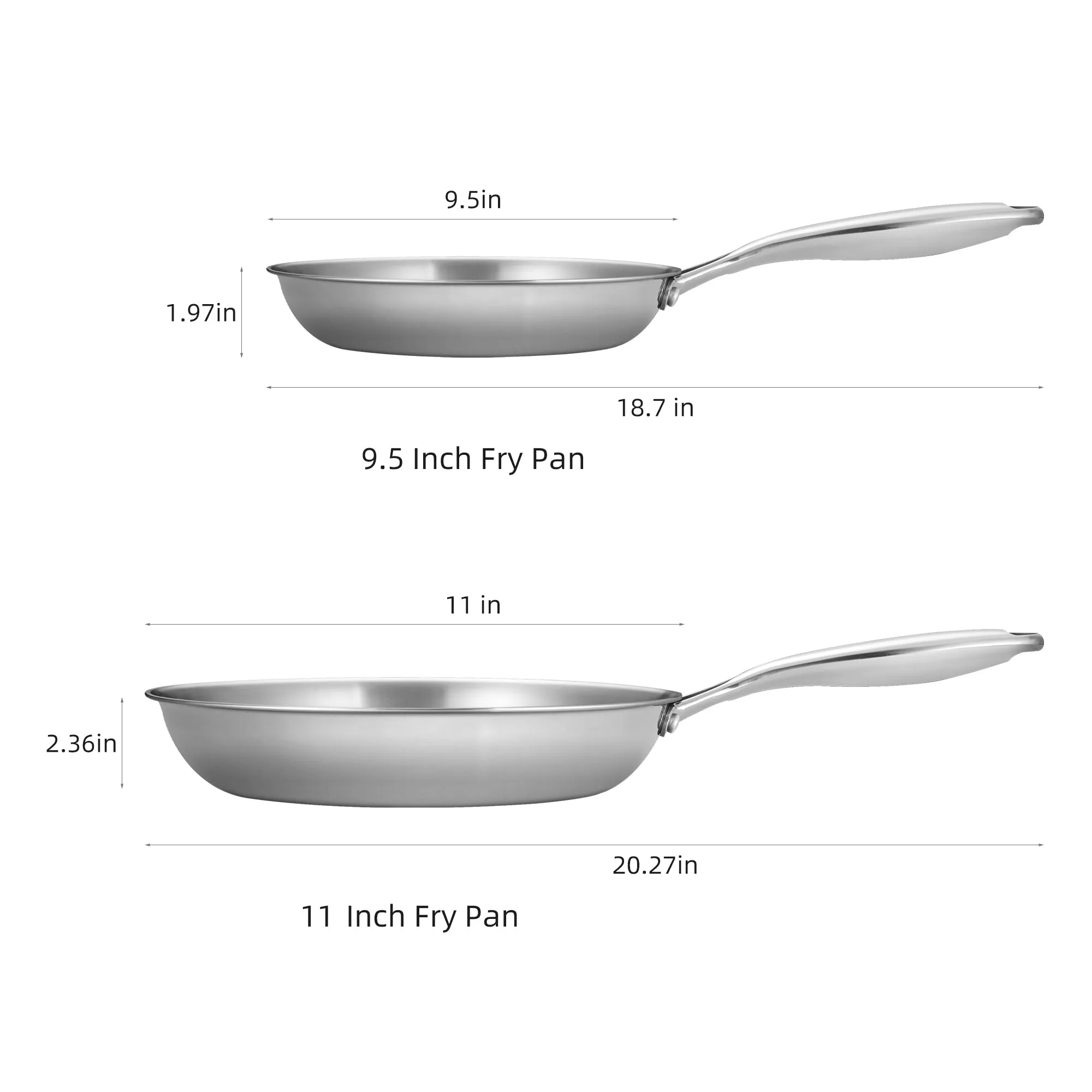 9.5in and 11in Tri-Ply Stainless Steel 2 Piece Frying Pan Set