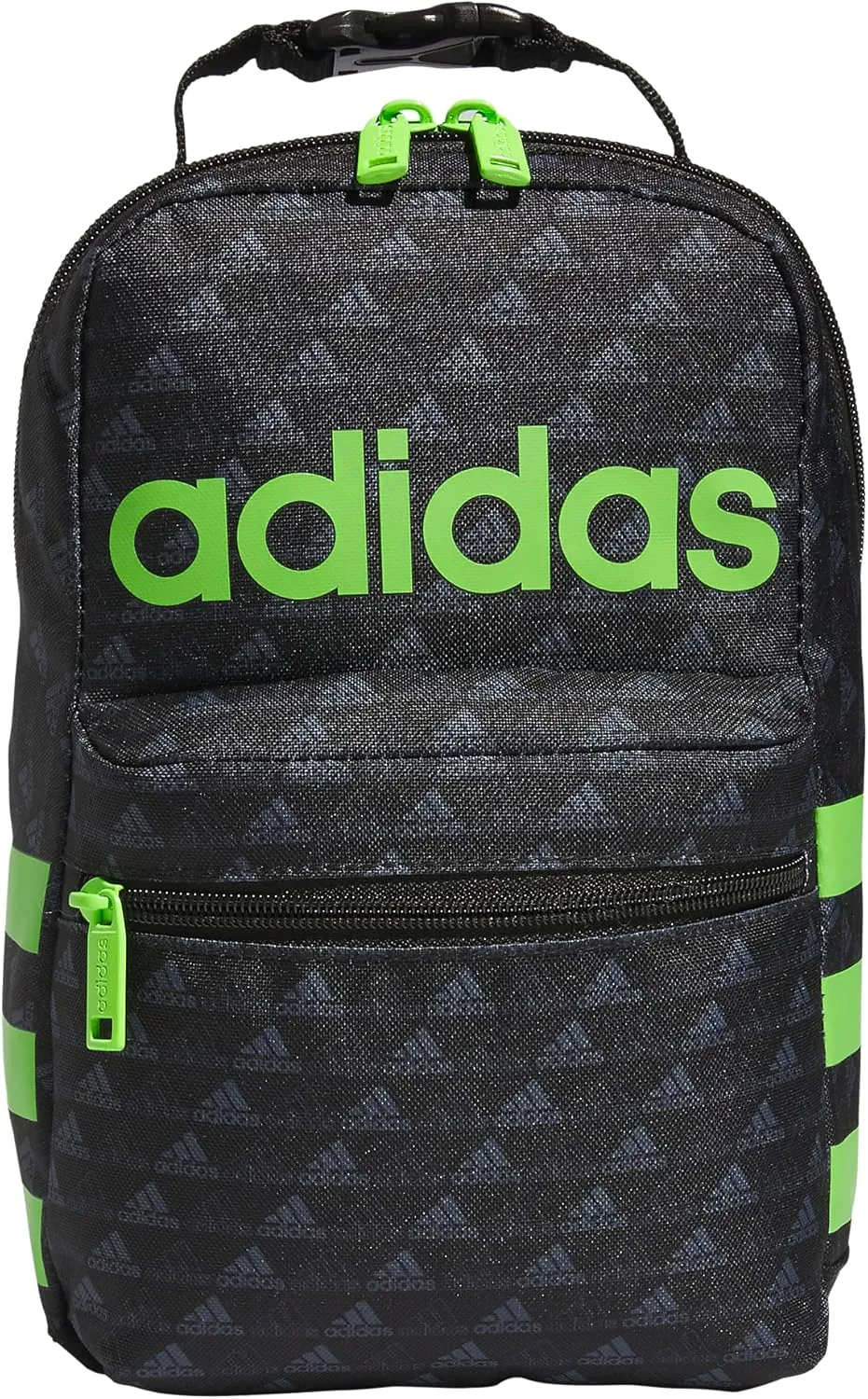 adidas Unisex Santiago Lunch Bag, Insulated School Food Container Box Discontinued, BOS Mini Monogram Black/Lucid Lime Green/2.0, One Size