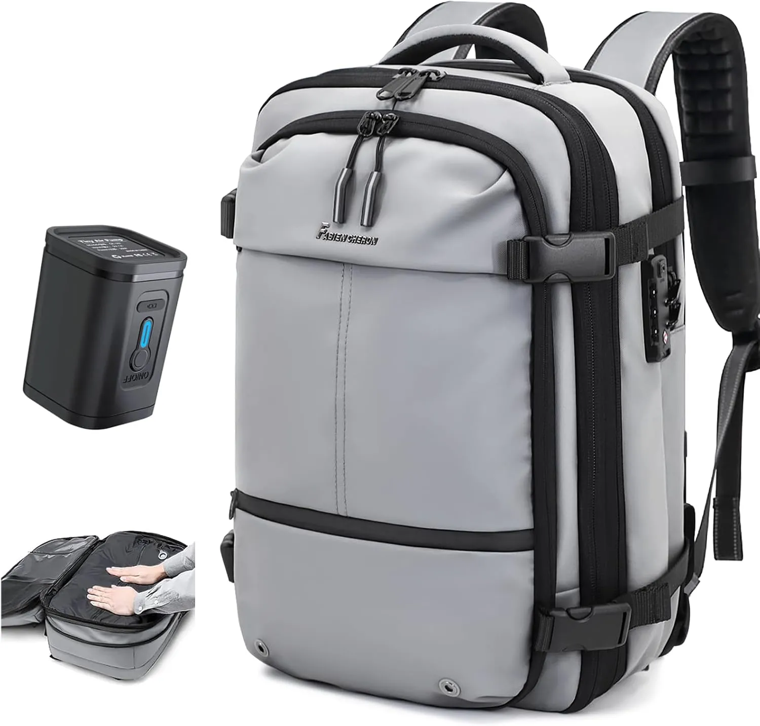 Airback Backpack,60L Expandable Vacuum Backpack Travel with TSA Lock,17.3 inch Laptop Backpack Vacpack with Vacuum(Grey,With Air Pump)