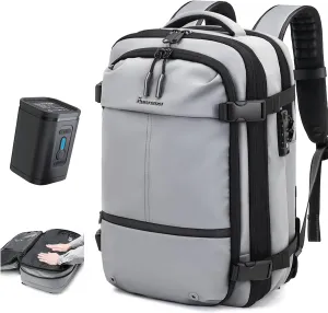 Airback Backpack,60L Expandable Vacuum Backpack Travel with TSA Lock,17.3 inch Laptop Backpack Vacpack with Vacuum(Grey,With Air Pump)