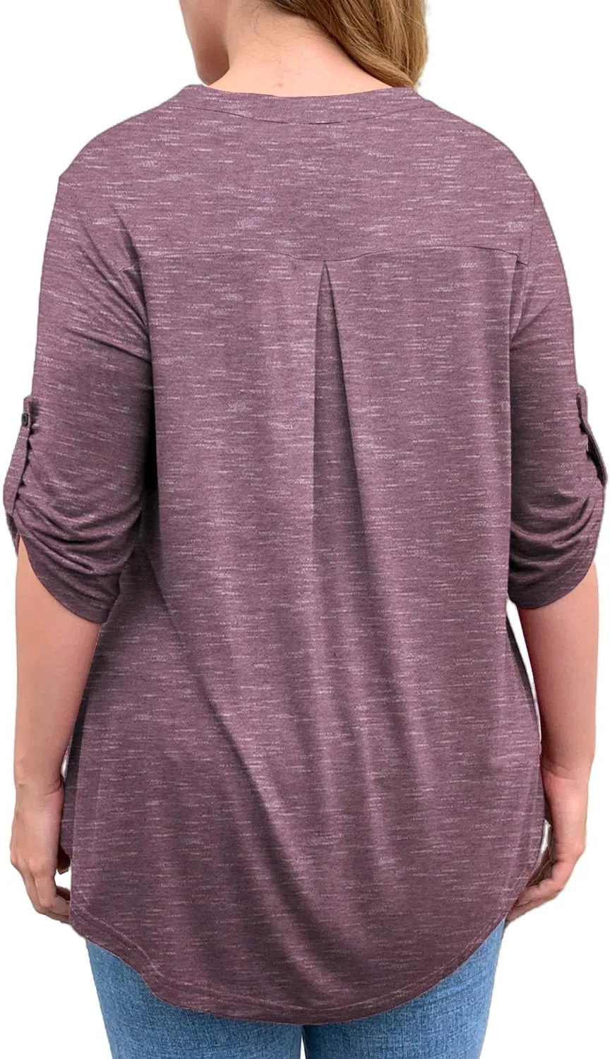 a.Jesdani Women's Plus Size Tops 3/4 Roll Sleeve Shirts V Neck Blouses Tunic Top