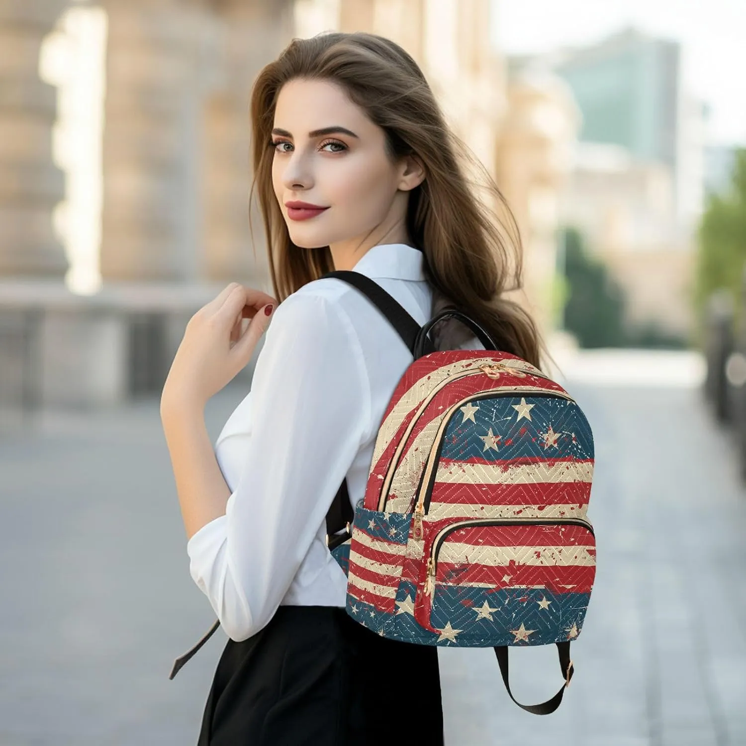 ALAZA 4th Of July American Flag Small Backpack Purse for Women Travel Bag Lightweight Shoulder Bag Fashion Daypack