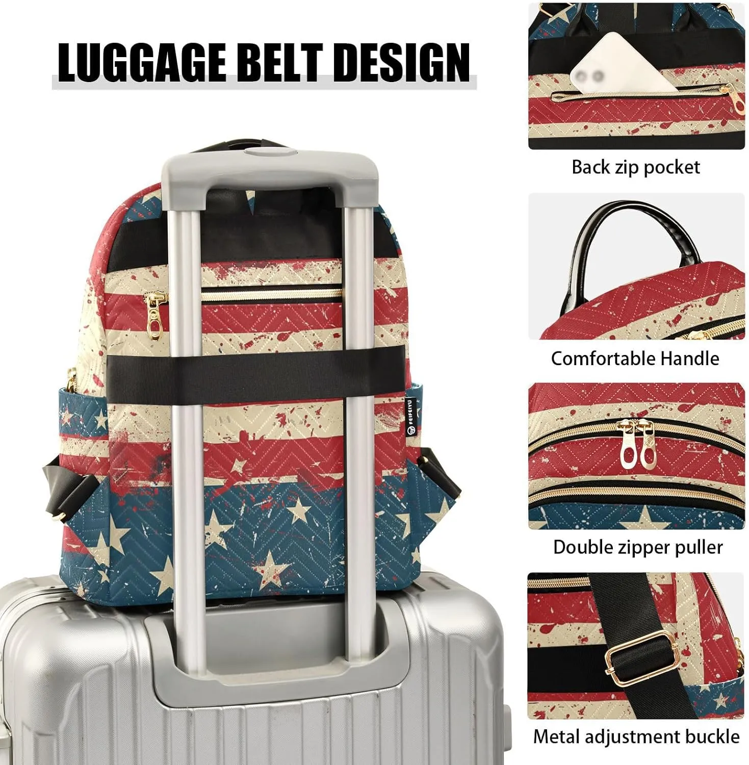 ALAZA 4th Of July American Flag Small Backpack Purse for Women Travel Bag Lightweight Shoulder Bag Fashion Daypack