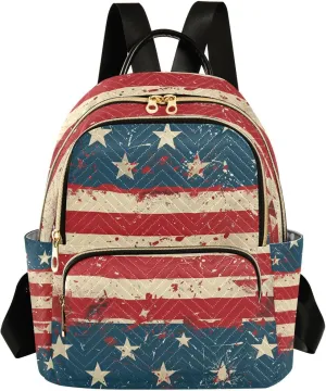 ALAZA 4th Of July American Flag Small Backpack Purse for Women Travel Bag Lightweight Shoulder Bag Fashion Daypack