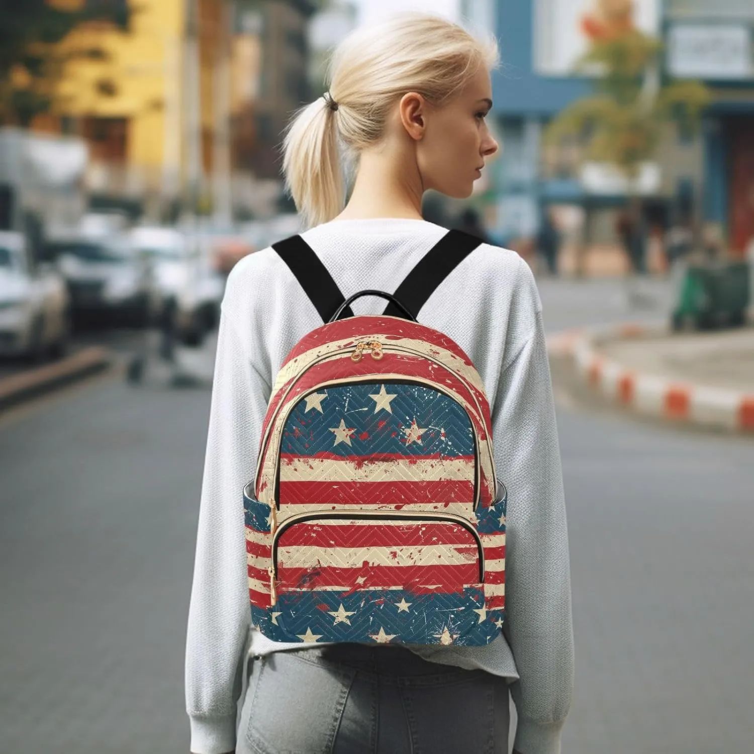 ALAZA 4th Of July American Flag Small Backpack Purse for Women Travel Bag Lightweight Shoulder Bag Fashion Daypack