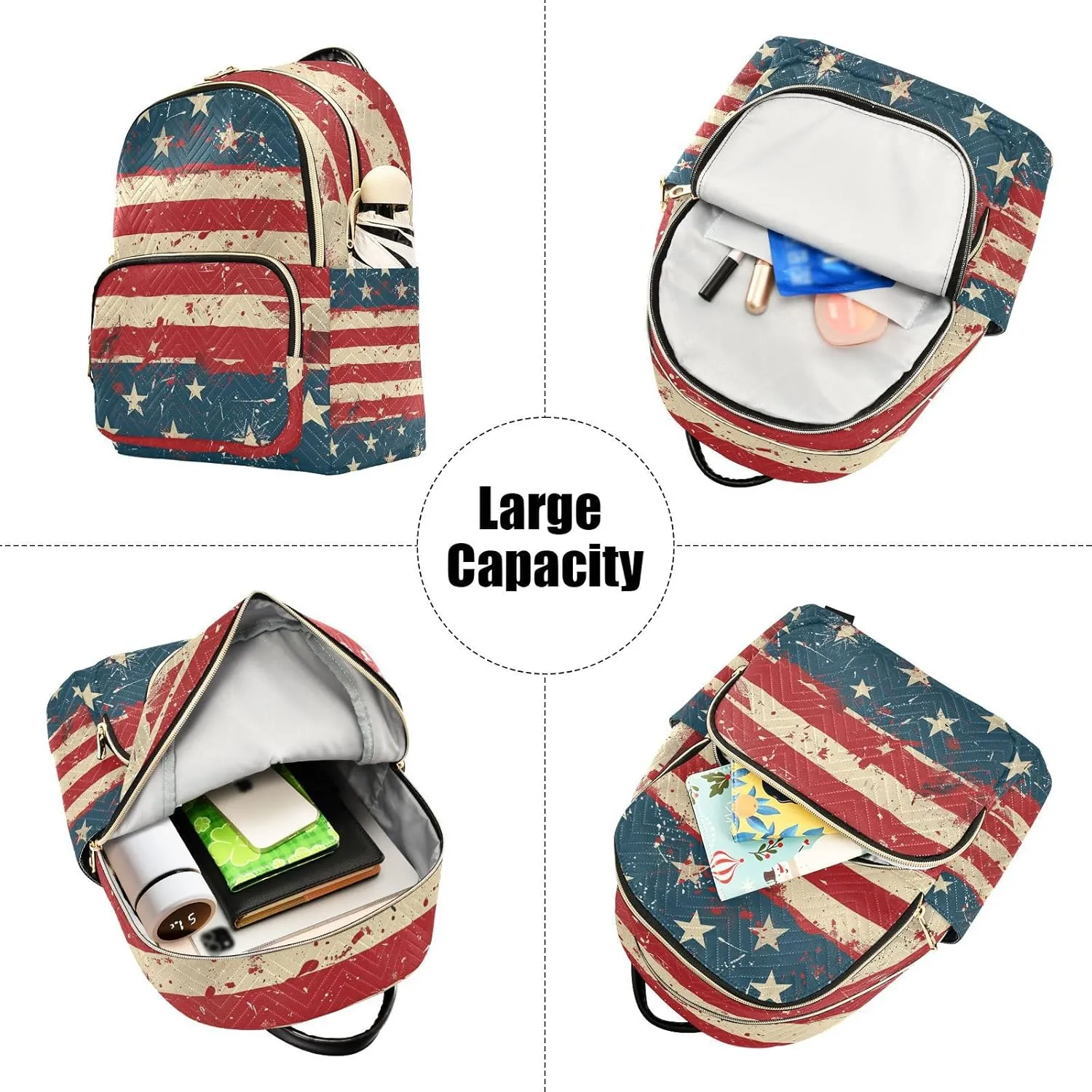 ALAZA 4th Of July American Flag Small Backpack Purse for Women Travel Bag Lightweight Shoulder Bag Fashion Daypack