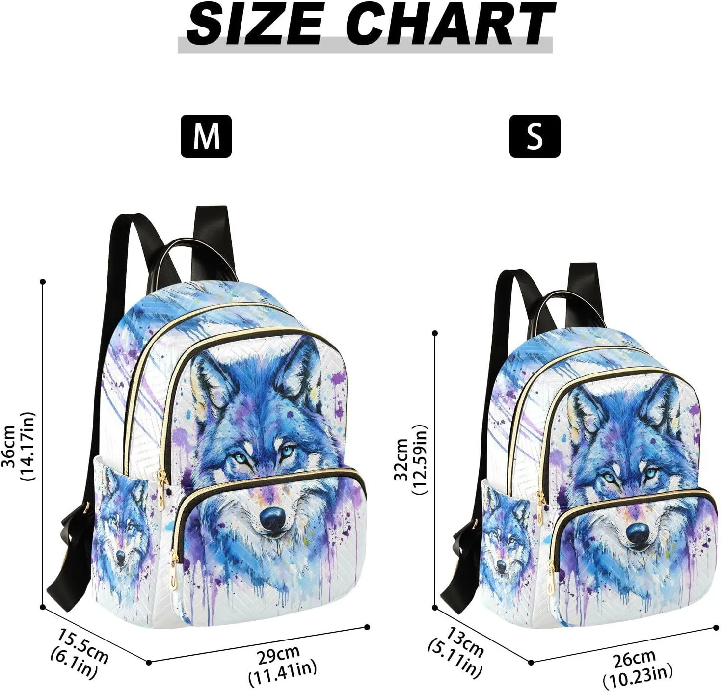 ALAZA Blue Purple Watercolor Wolf Mini Backpack Purse for Women Travel Bag Lightweight Shoulder Bag Fashion Daypack