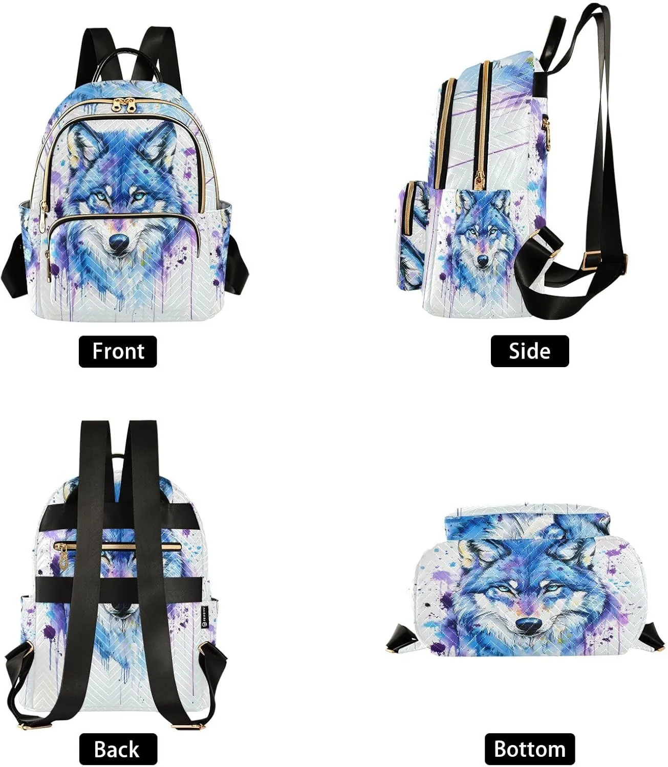 ALAZA Blue Purple Watercolor Wolf Mini Backpack Purse for Women Travel Bag Lightweight Shoulder Bag Fashion Daypack